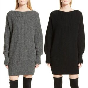 THEORY Women's Ribbed Black Sweater Dress | Wool Blend | Size Small‎